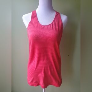 Under Armour Heat Gear Pink Stripped Racer Tank Top  (XL)
